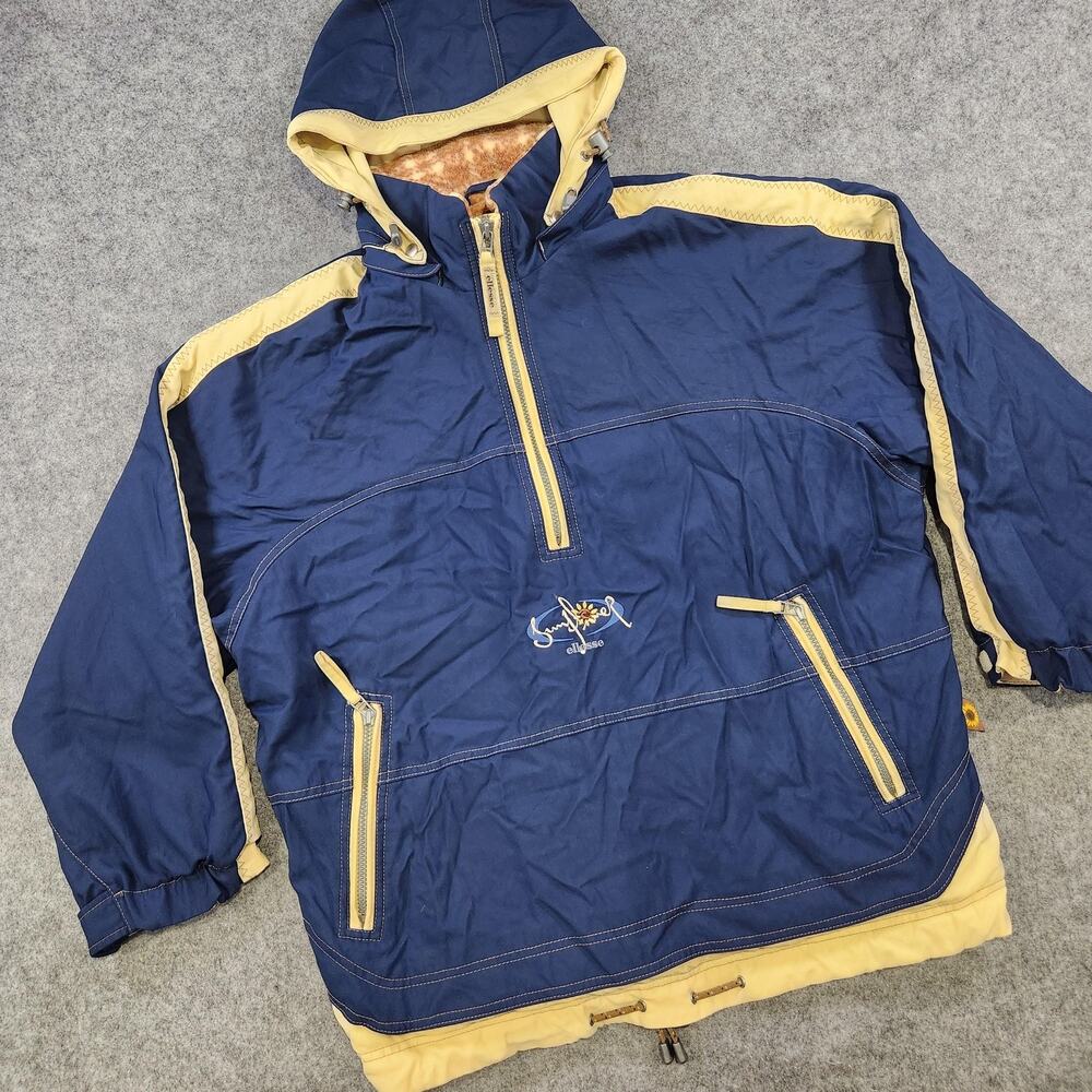 VTG Ellesse Sunflower Jacket Mens Large Pullover Hooded Japan 90s Fleece‎ Lined - Picture 2 of 16